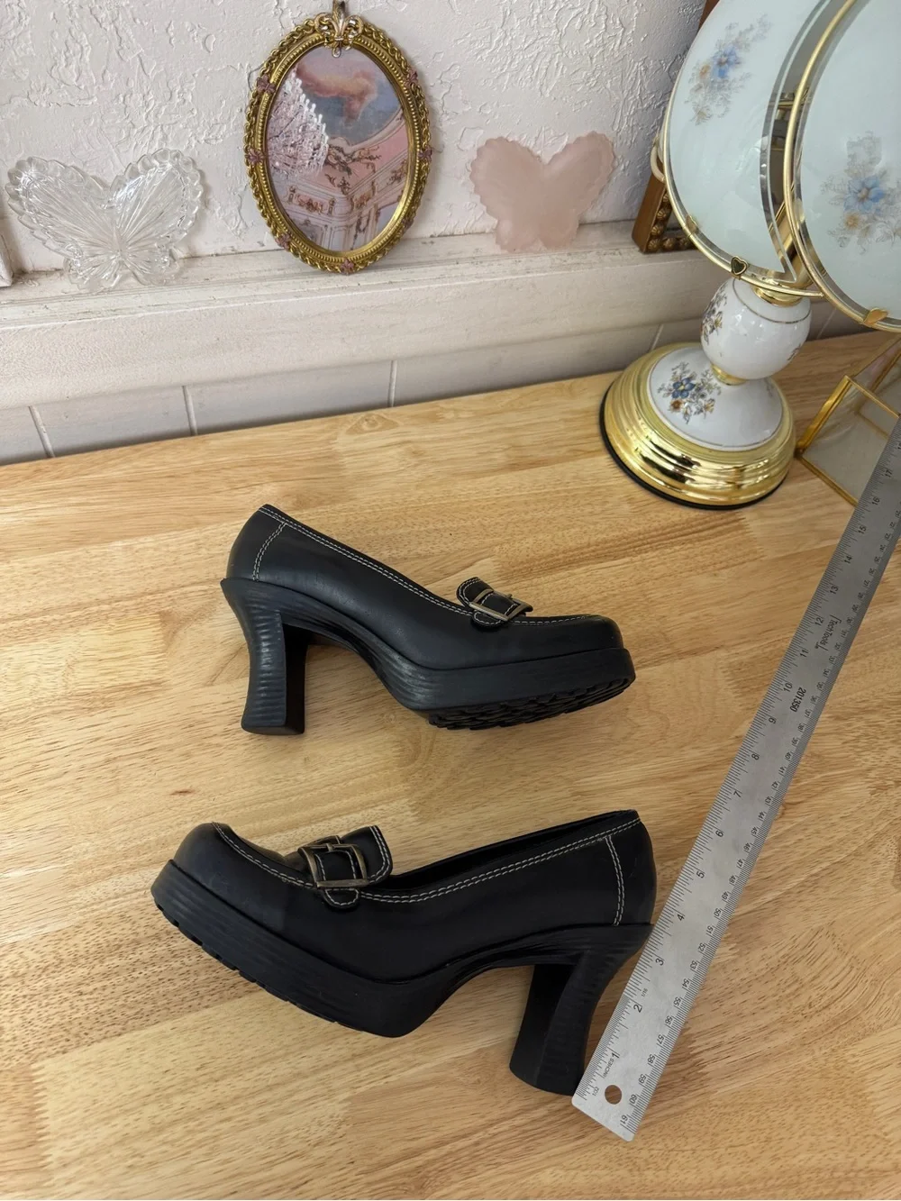 Ellemenno Black Y2K Platform Buckle Loafer Heels Size 8.5 Grunge